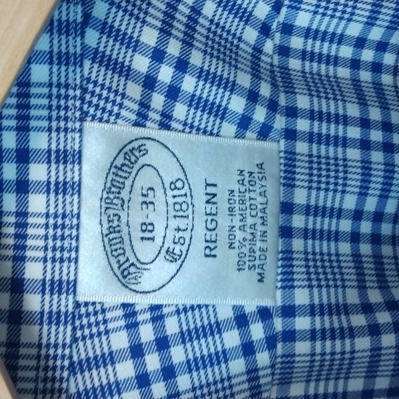 Brooks Brothers Regent Fit Blue/White Glen Check Plaid Shirt 18 - 35 - Picture 4 of 9